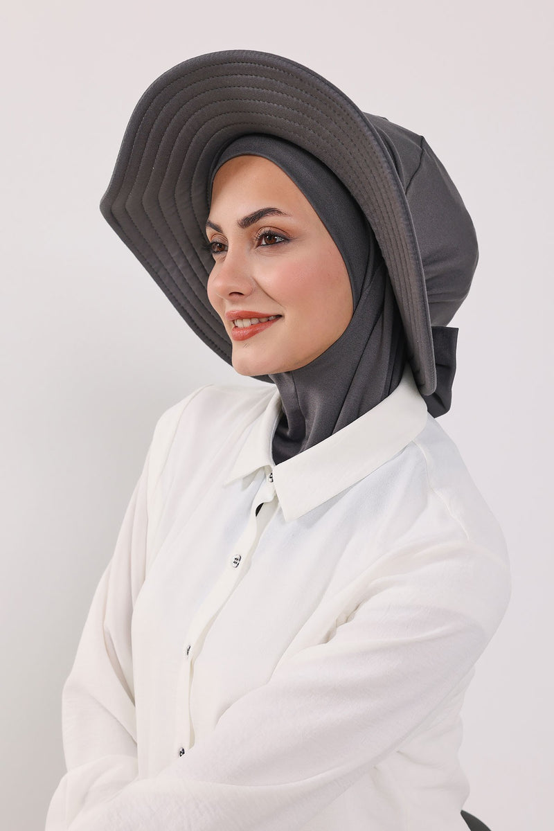 Modest Sun Protective Turban Bonnet with Removable Bow Brim for Women, 2-in-1 Hijab Ninja Cap with Removable Brim,S-5