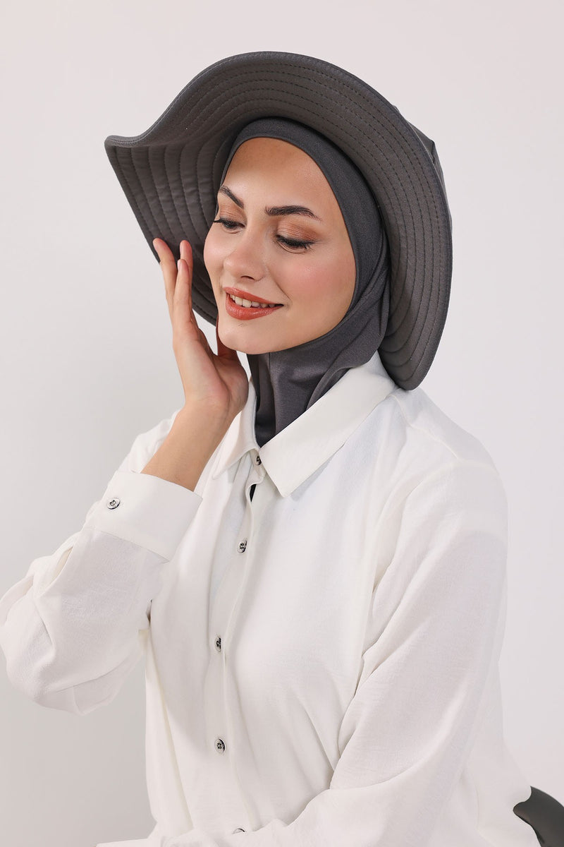 Modest Sun Protective Turban Bonnet with Removable Bow Brim for Women, 2-in-1 Hijab Ninja Cap with Removable Brim,S-5