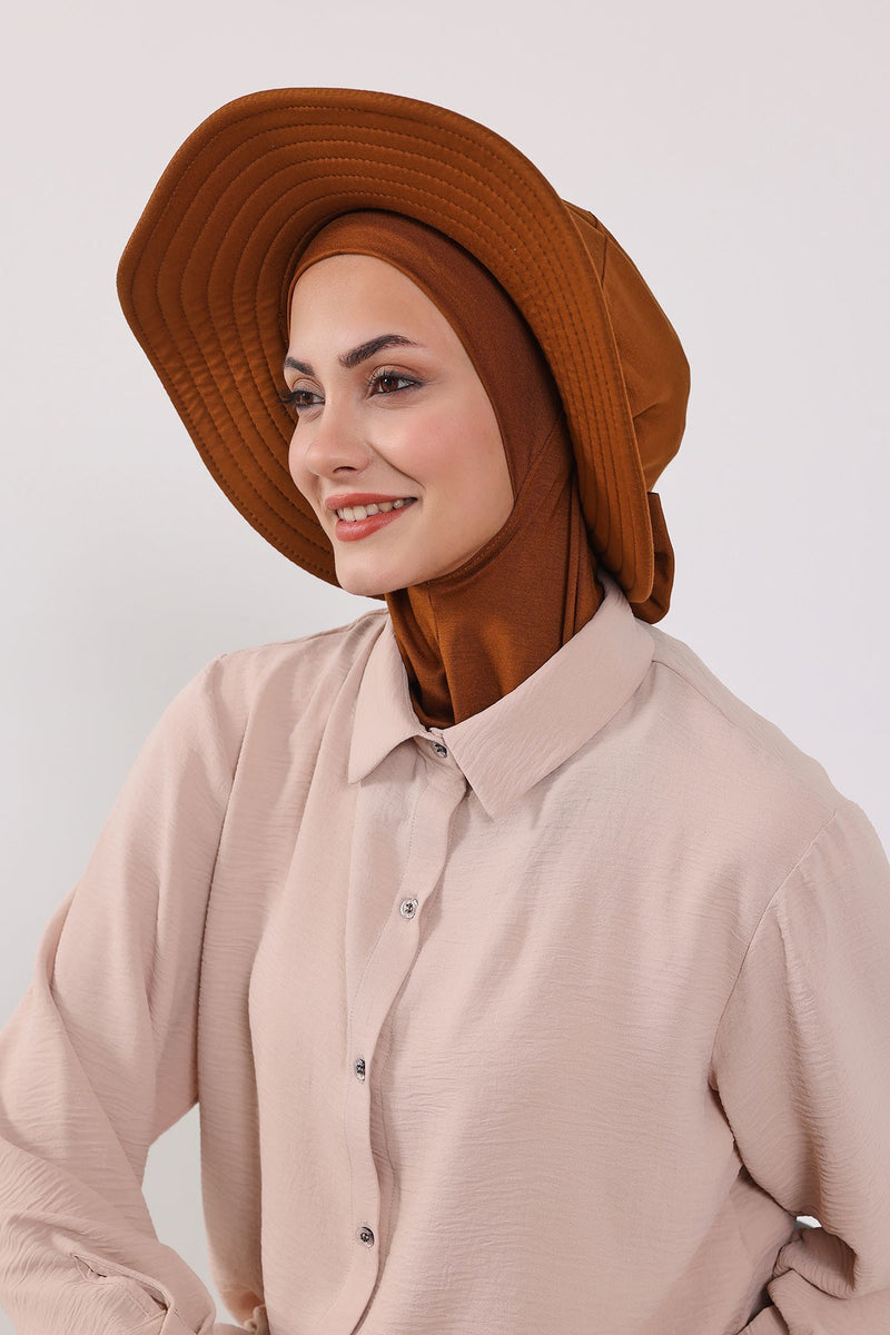 Modest Sun Protective Turban Bonnet with Removable Bow Brim for Women, 2-in-1 Hijab Ninja Cap with Removable Brim,S-5