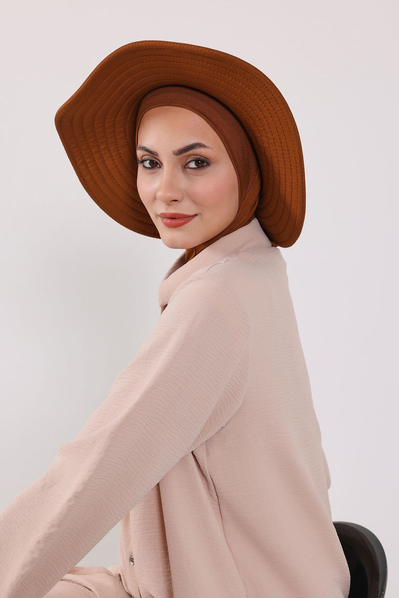 Modest Sun Protective Turban Bonnet with Removable Bow Brim for Women, 2-in-1 Hijab Ninja Cap with Removable Brim,S-5