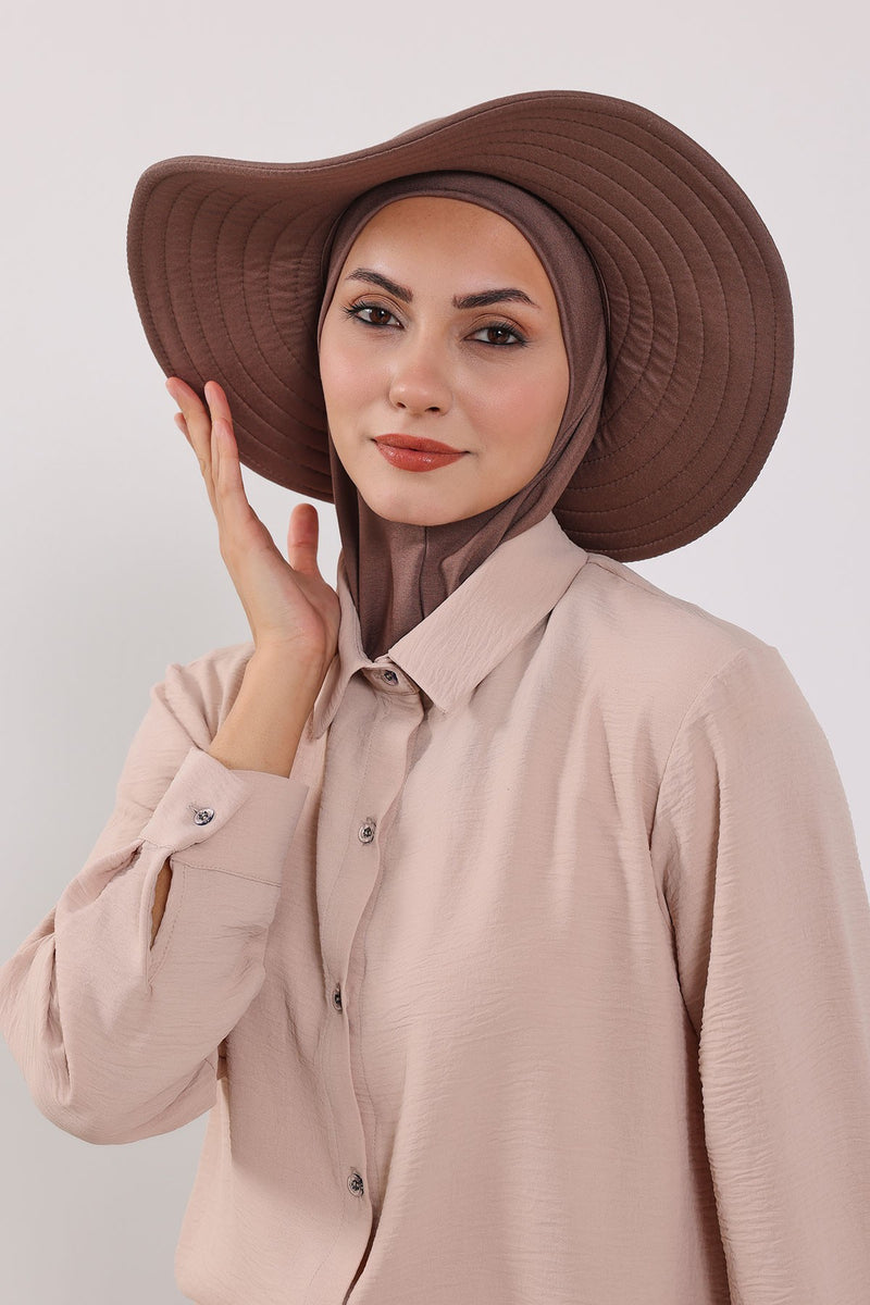 Modest Sun Protective Turban Bonnet with Removable Bow Brim for Women, 2-in-1 Hijab Ninja Cap with Removable Brim,S-5