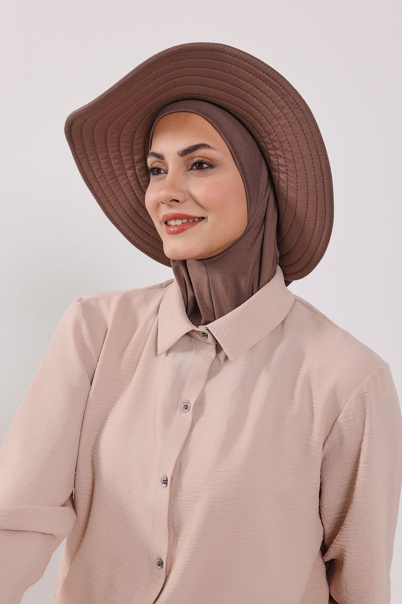 Modest Sun Protective Turban Bonnet with Removable Bow Brim for Women, 2-in-1 Hijab Ninja Cap with Removable Brim,S-5