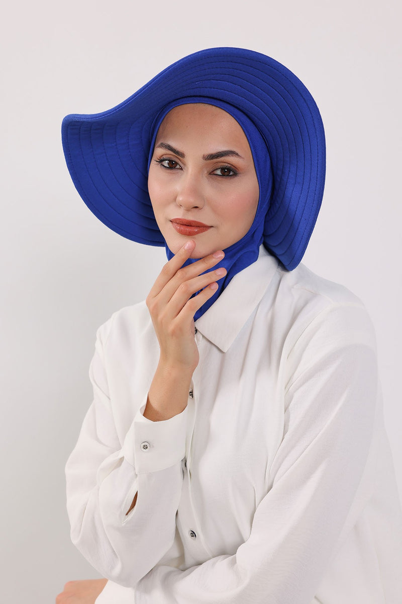 Modest Sun Protective Turban Bonnet with Removable Bow Brim for Women, 2-in-1 Hijab Ninja Cap with Removable Brim,S-5