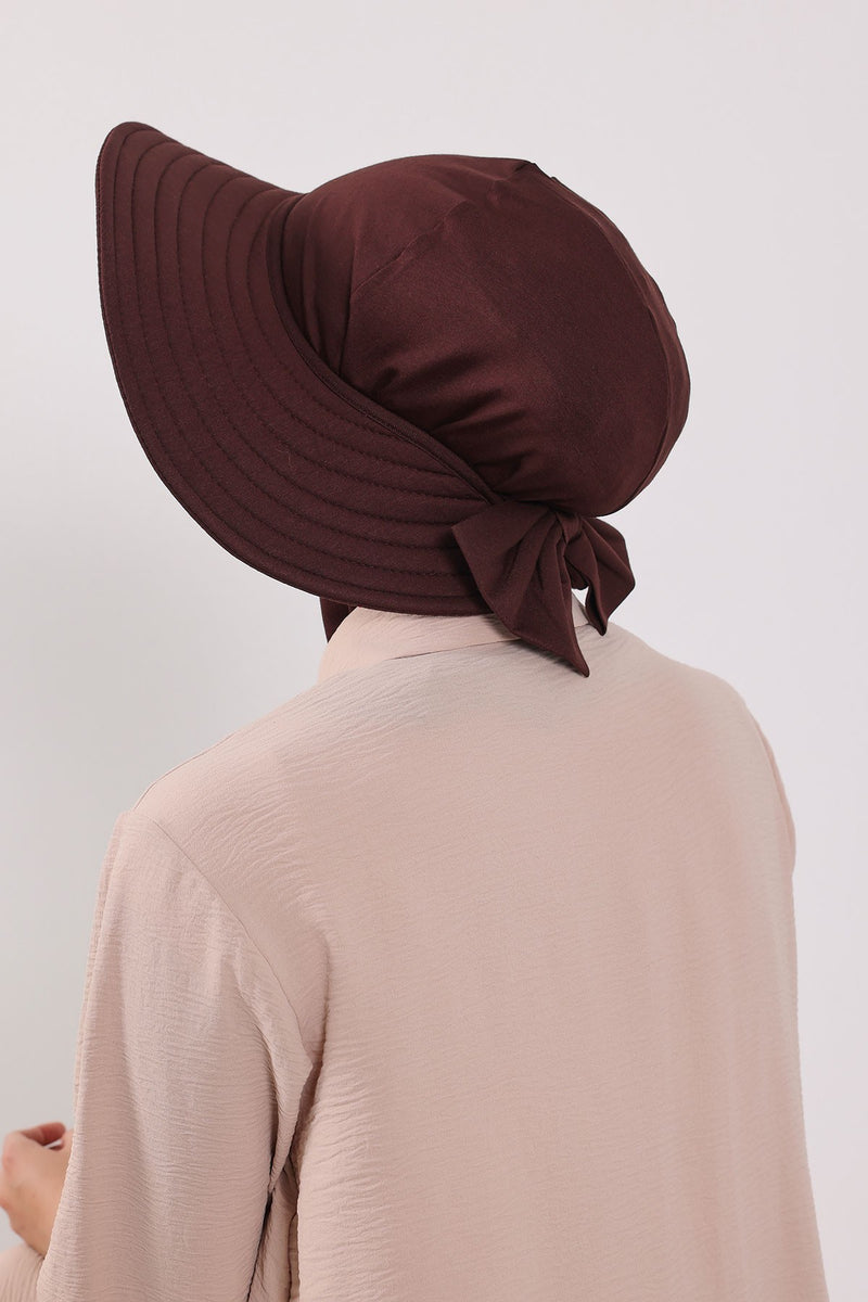 Modest Sun Protective Turban Bonnet with Removable Bow Brim for Women, 2-in-1 Hijab Ninja Cap with Removable Brim,S-5