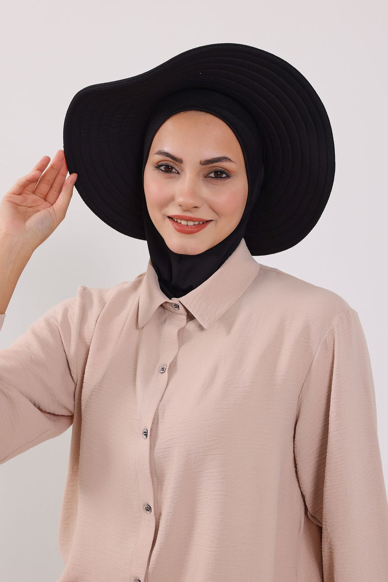 Modest Sun Protective Turban Bonnet with Removable Bow Brim for Women, 2-in-1 Hijab Ninja Cap with Removable Brim,S-5