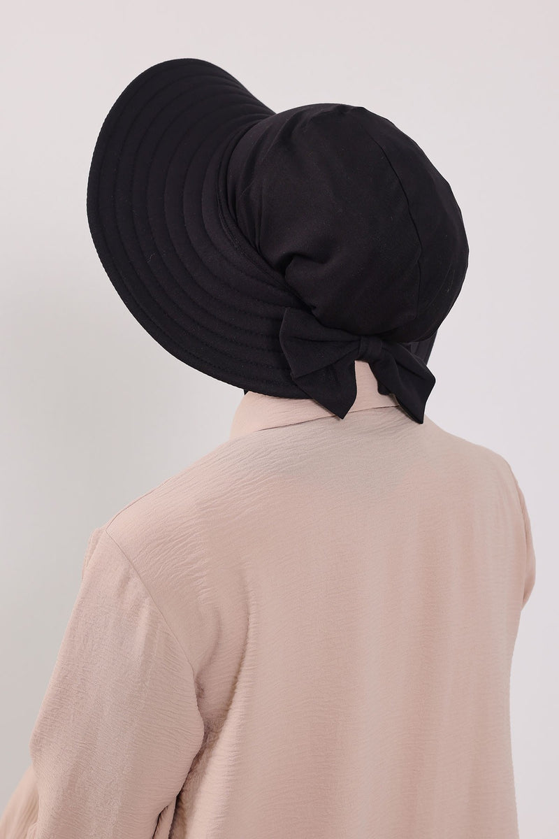Modest Sun Protective Turban Bonnet with Removable Bow Brim for Women, 2-in-1 Hijab Ninja Cap with Removable Brim,S-5