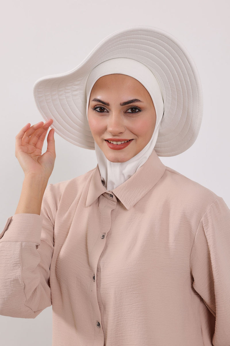 Modest Sun Protective Turban Bonnet with Removable Bow Brim for Women, 2-in-1 Hijab Ninja Cap with Removable Brim,S-5