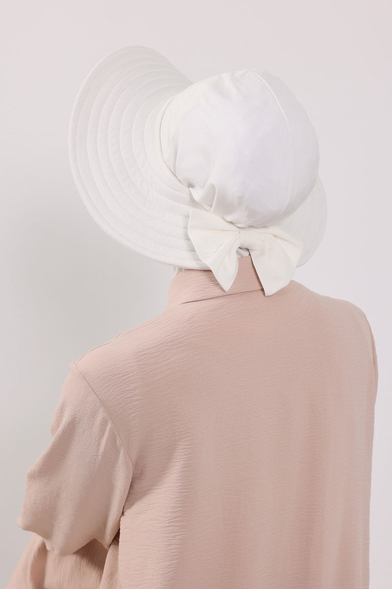 Modest Sun Protective Turban Bonnet with Removable Bow Brim for Women, 2-in-1 Hijab Ninja Cap with Removable Brim,S-5