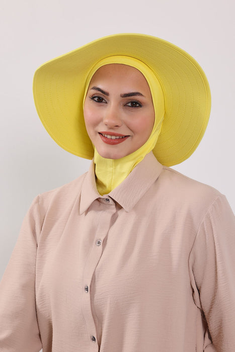 Modest Sun Protective Turban Bonnet with Laminated Removable Bow Brim for Women, 2-in-1 Hijab Ninja Cap with Removable Brim,S-6