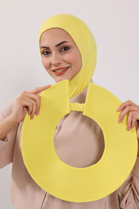 Modest Sun Protective Turban Bonnet with Laminated Removable Bow Brim for Women, 2-in-1 Hijab Ninja Cap with Removable Brim,S-6