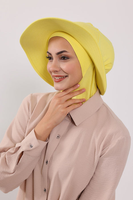 Modest Sun Protective Turban Bonnet with Laminated Removable Bow Brim for Women, 2-in-1 Hijab Ninja Cap with Removable Brim,S-6