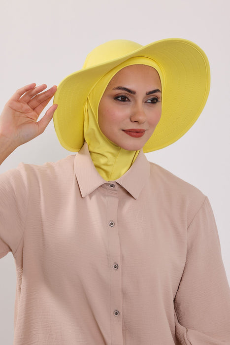 Modest Sun Protective Turban Bonnet with Laminated Removable Bow Brim for Women, 2-in-1 Hijab Ninja Cap with Removable Brim,S-6