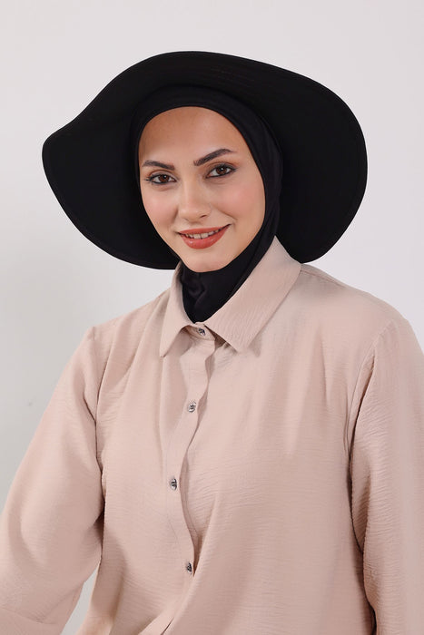 Modest Sun Protective Turban Bonnet with Laminated Removable Bow Brim for Women, 2-in-1 Hijab Ninja Cap with Removable Brim,S-6