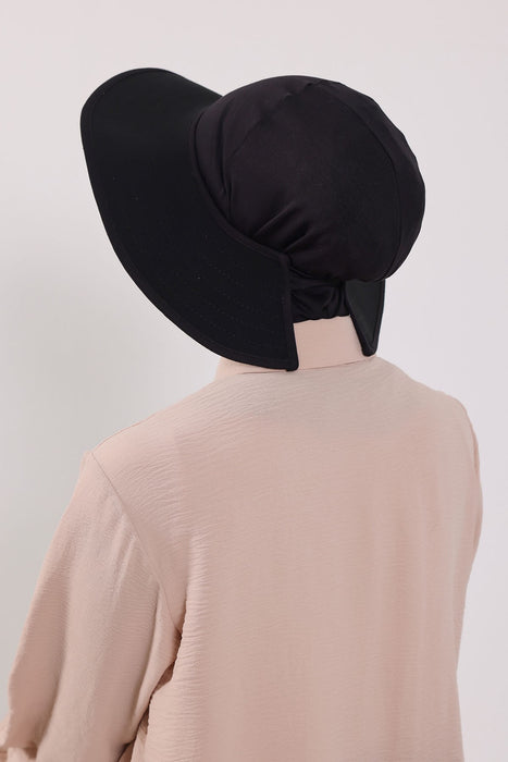 Modest Sun Protective Turban Bonnet with Laminated Removable Bow Brim for Women, 2-in-1 Hijab Ninja Cap with Removable Brim,S-6