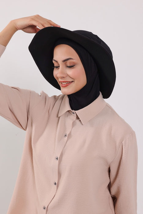 Modest Sun Protective Turban Bonnet with Laminated Removable Bow Brim for Women, 2-in-1 Hijab Ninja Cap with Removable Brim,S-6