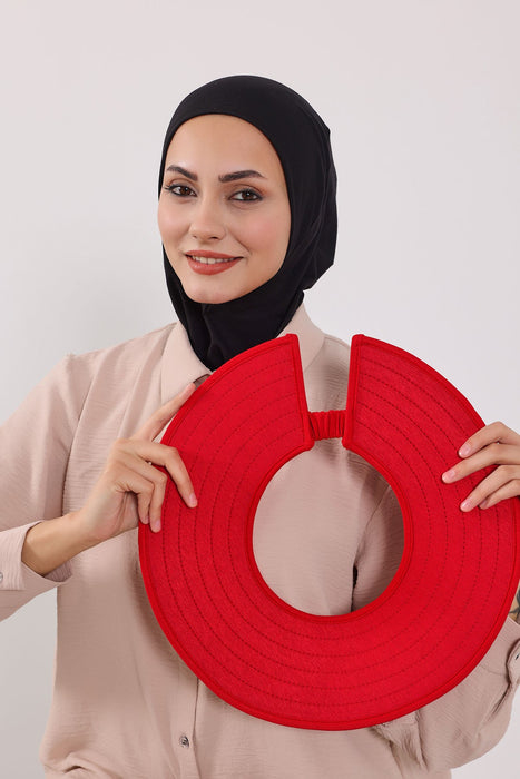 Modest Sun Protective Turban Bonnet with Laminated Removable Bow Brim for Women, 2-in-1 Hijab Ninja Cap with Removable Brim,S-6