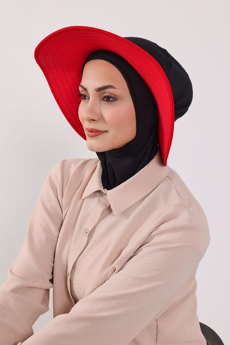 Modest Sun Protective Turban Bonnet with Laminated Removable Bow Brim for Women, 2-in-1 Hijab Ninja Cap with Removable Brim,S-6