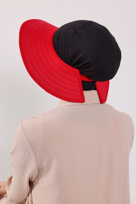 Modest Sun Protective Turban Bonnet with Laminated Removable Bow Brim for Women, 2-in-1 Hijab Ninja Cap with Removable Brim,S-6