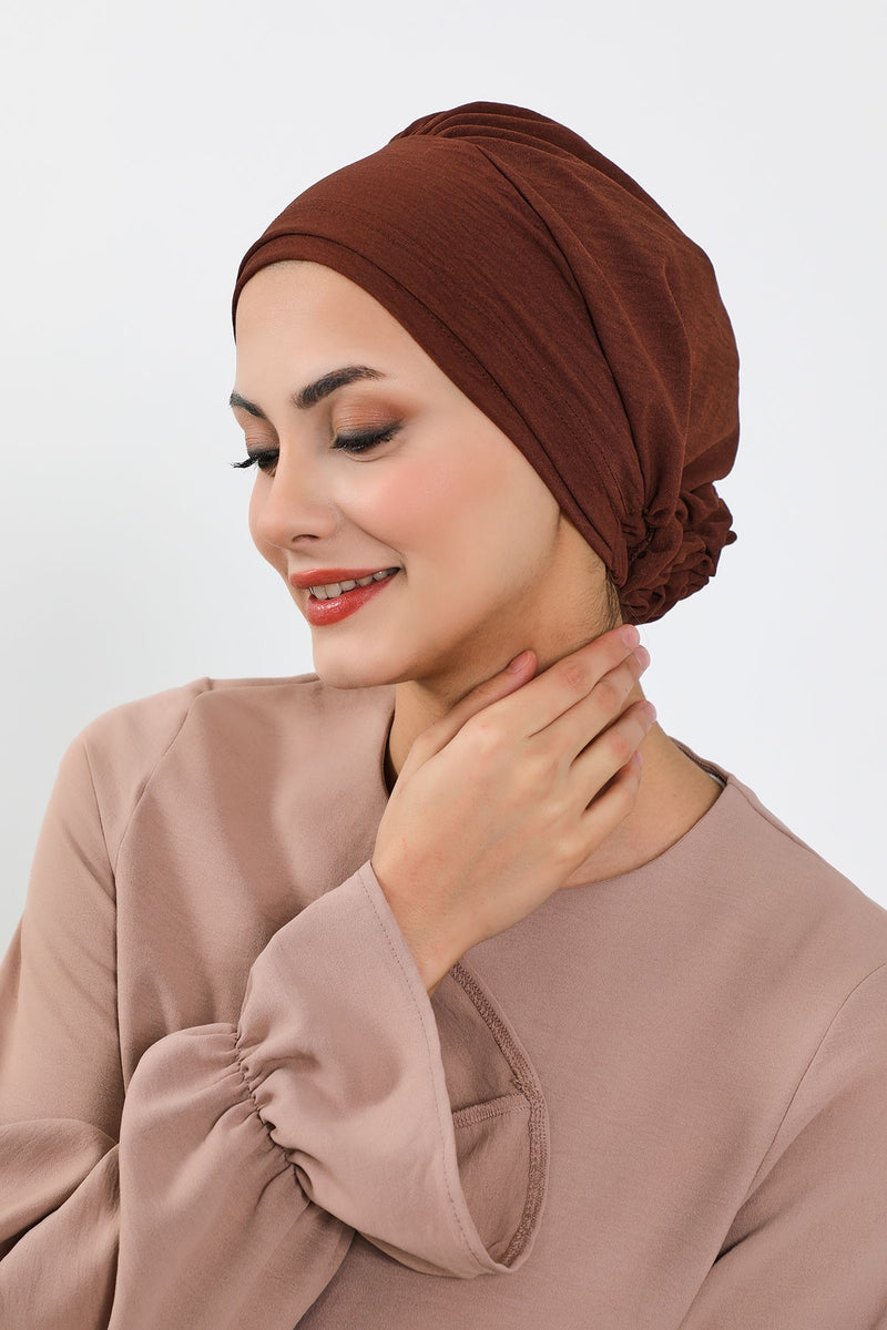 Pre-Tied Aerobin Hijab Cap with Back Rose Detail, Lightweight Instant Turban Bonnet for Women,B-53A