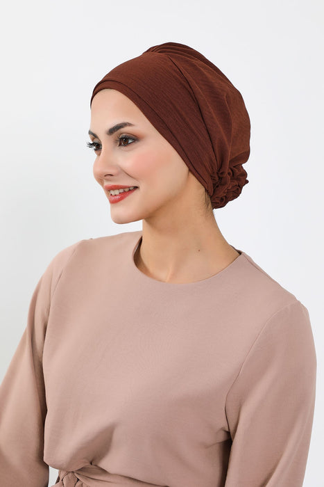 Pre-Tied Aerobin Turban Bonnet Cap with Rose Figure at the Back Side, Lightweight Instant Turban Bonnet, Velvet Chemo Headwear,B-53A