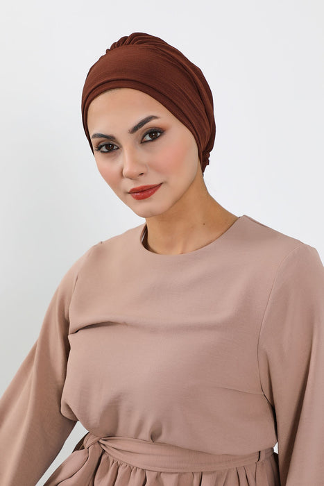 Pre-Tied Aerobin Turban Bonnet Cap with Rose Figure at the Back Side, Lightweight Instant Turban Bonnet, Velvet Chemo Headwear,B-53A