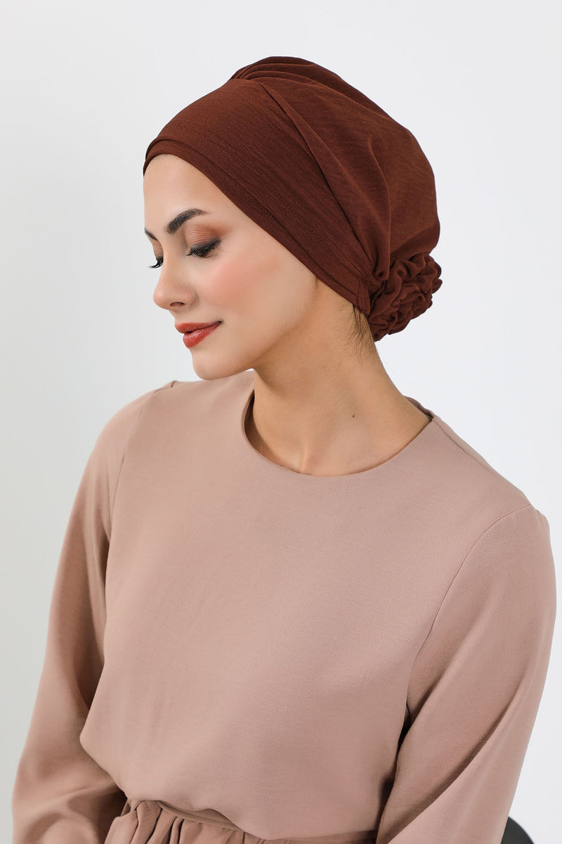 Pre-Tied Aerobin Hijab Cap with Back Rose Detail, Lightweight Instant Turban Bonnet for Women,B-53A