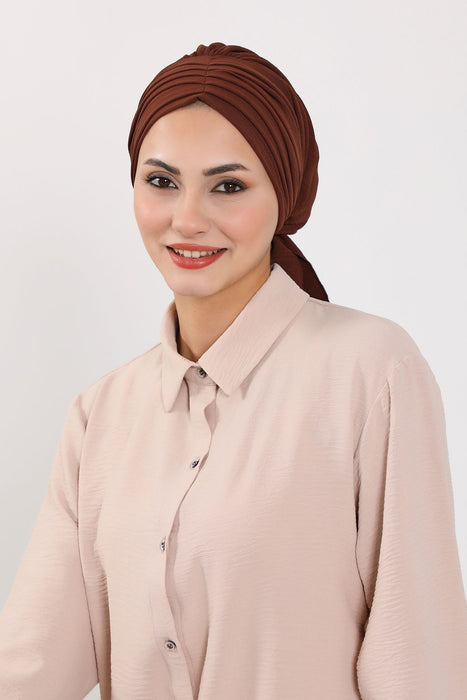 Pleated Instant Turban Aerobin Scarf Head Wrap, Belted Turban Bonnet for Women, Chic Design Instant Turban Hijab Chemo Headwear,B-86A