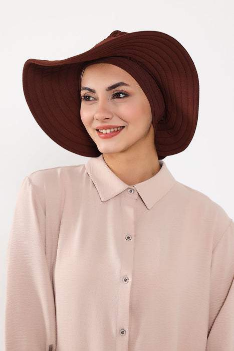 Modest Sun Protective Turban Bonnet with Removable Bow Brim for Women, 2-in-1 Aerobin Hijab Hat with Removable Brim,S-4A