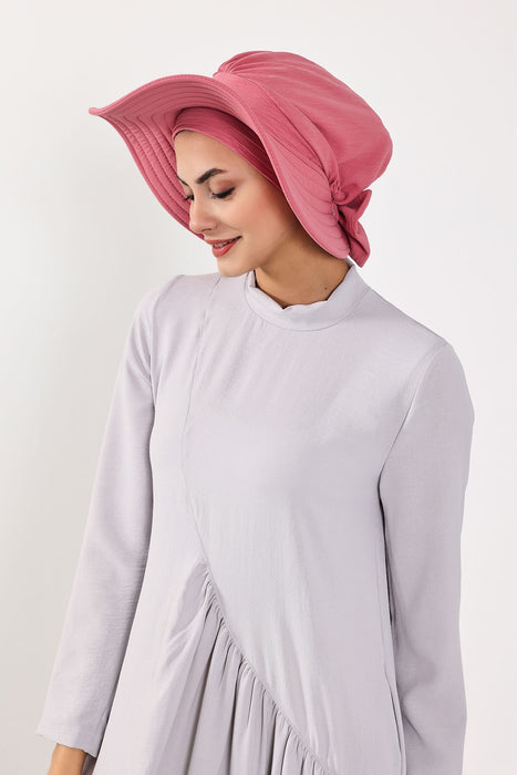 Modest Sun Protective Turban Bonnet with Removable Bow Brim for Women, 2-in-1 Aerobin Hijab Hat with Removable Brim,S-4A