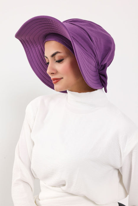 Modest Sun Protective Turban Bonnet with Removable Bow Brim for Women, 2-in-1 Aerobin Hijab Hat with Removable Brim,S-4A