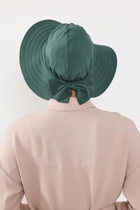 Modest Sun Protective Turban Bonnet with Removable Bow Brim for Women, 2-in-1 Aerobin Hijab Hat with Removable Brim,S-4A