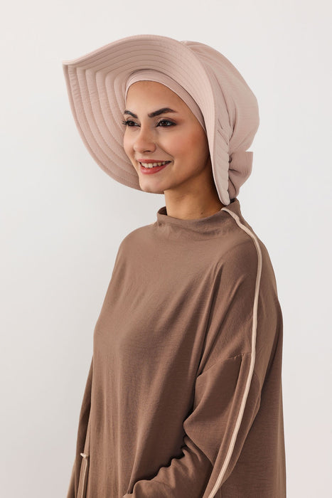 Modest Sun Protective Turban Bonnet with Removable Bow Brim for Women, 2-in-1 Aerobin Hijab Hat with Removable Brim,S-4A