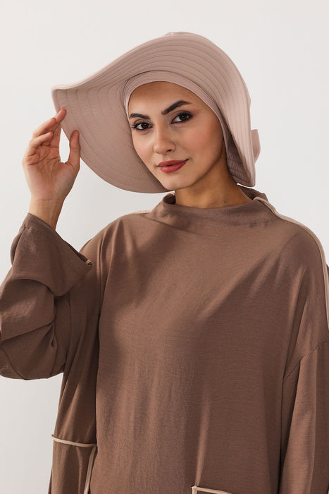 Modest Sun Protective Turban Bonnet with Removable Bow Brim for Women, 2-in-1 Aerobin Hijab Hat with Removable Brim,S-4A
