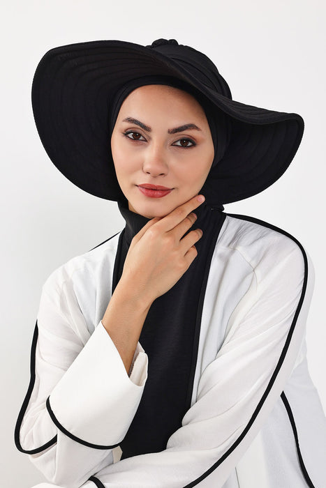 Modest Sun Protective Turban Bonnet with Removable Bow Brim for Women, 2-in-1 Aerobin Hijab Hat with Removable Brim,S-4A