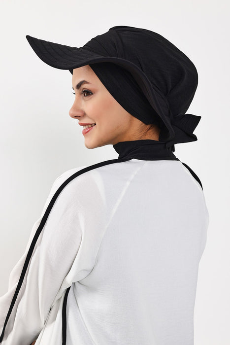 Modest Sun Protective Turban Bonnet with Removable Bow Brim for Women, 2-in-1 Aerobin Hijab Hat with Removable Brim,S-4A