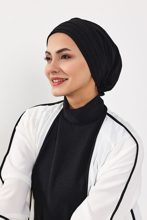 Modest Sun Protective Turban Bonnet with Removable Bow Brim for Women, 2-in-1 Aerobin Hijab Hat with Removable Brim,S-4A