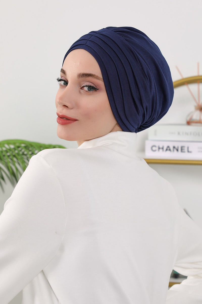 Shirred Elegance Turban for Women for All Seasons, Ready to Wear Stretchy Headwrap for Women, Breathable One Size Modest Hijab Cap for Everyday and Special Occasions,B-13O