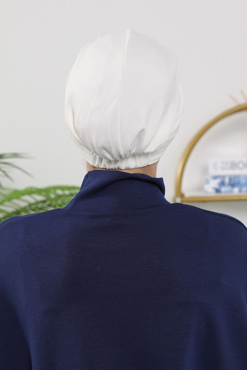 Shirred Elegance Turban for Women for All Seasons, Ready to Wear Stretchy Headwrap for Women, Breathable One Size Modest Hijab Cap for Everyday and Special Occasions,B-13O