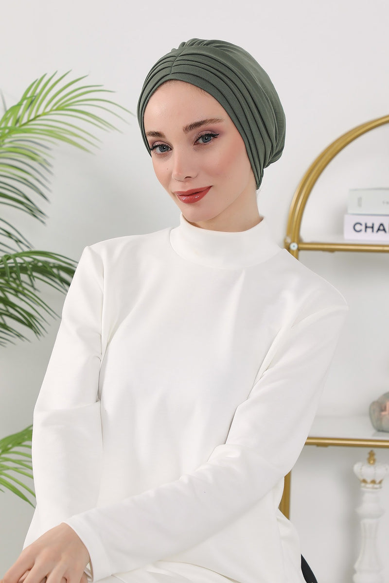 Shirred Elegance Turban for Women for All Seasons, Ready to Wear Stretchy Headwrap for Women, Breathable One Size Modest Hijab Cap for Everyday and Special Occasions,B-13O