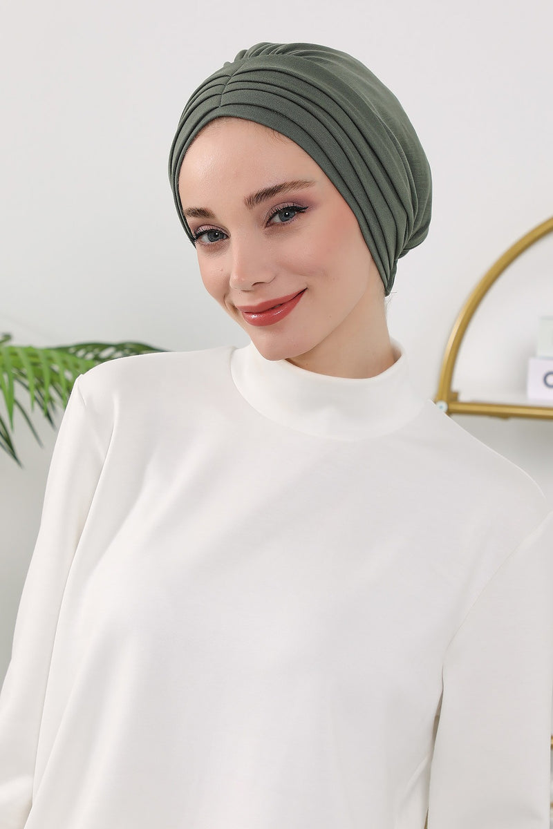 Shirred Elegance Turban for Women for All Seasons, Ready to Wear Stretchy Headwrap for Women, Breathable One Size Modest Hijab Cap for Everyday and Special Occasions,B-13O