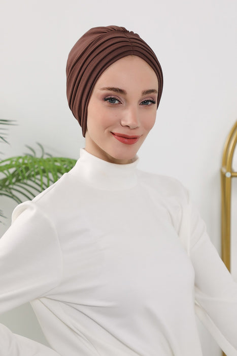 Shirred Elegance Turban for Women for All Seasons, Ready to Wear Stretchy Headwrap for Women, Breathable One Size Modest Hijab Cap for Everyday and Special Occasions,B-13O