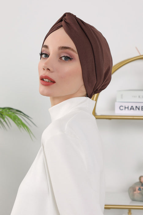 Maharajah Style Twist Turban Bonnet for Women, All Seasons Stretchy One Size Modest Headwrap, Double Face Fabric Underscarf Cap,B-4O