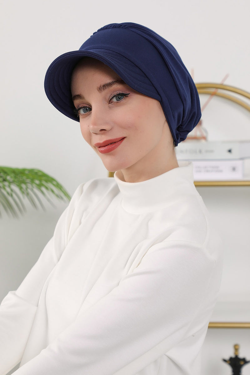 Women’s Turban Hat with Sun Visor, All Seasons Visor Turban Hat Headscarf for Women, Comfortable One Size Modest Head Cover,B-73O