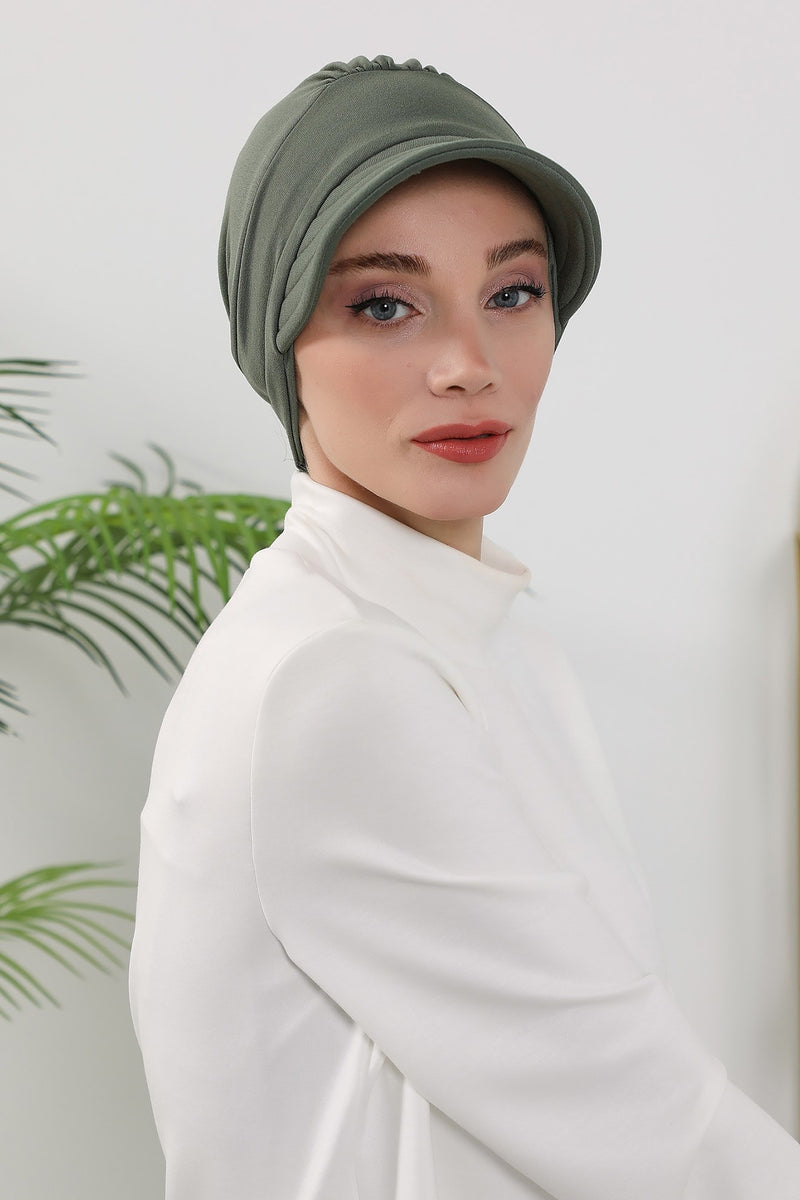 Women’s Turban Hat with Sun Visor, All Seasons Visor Turban Hat Headscarf for Women, Comfortable One Size Modest Head Cover,B-73O