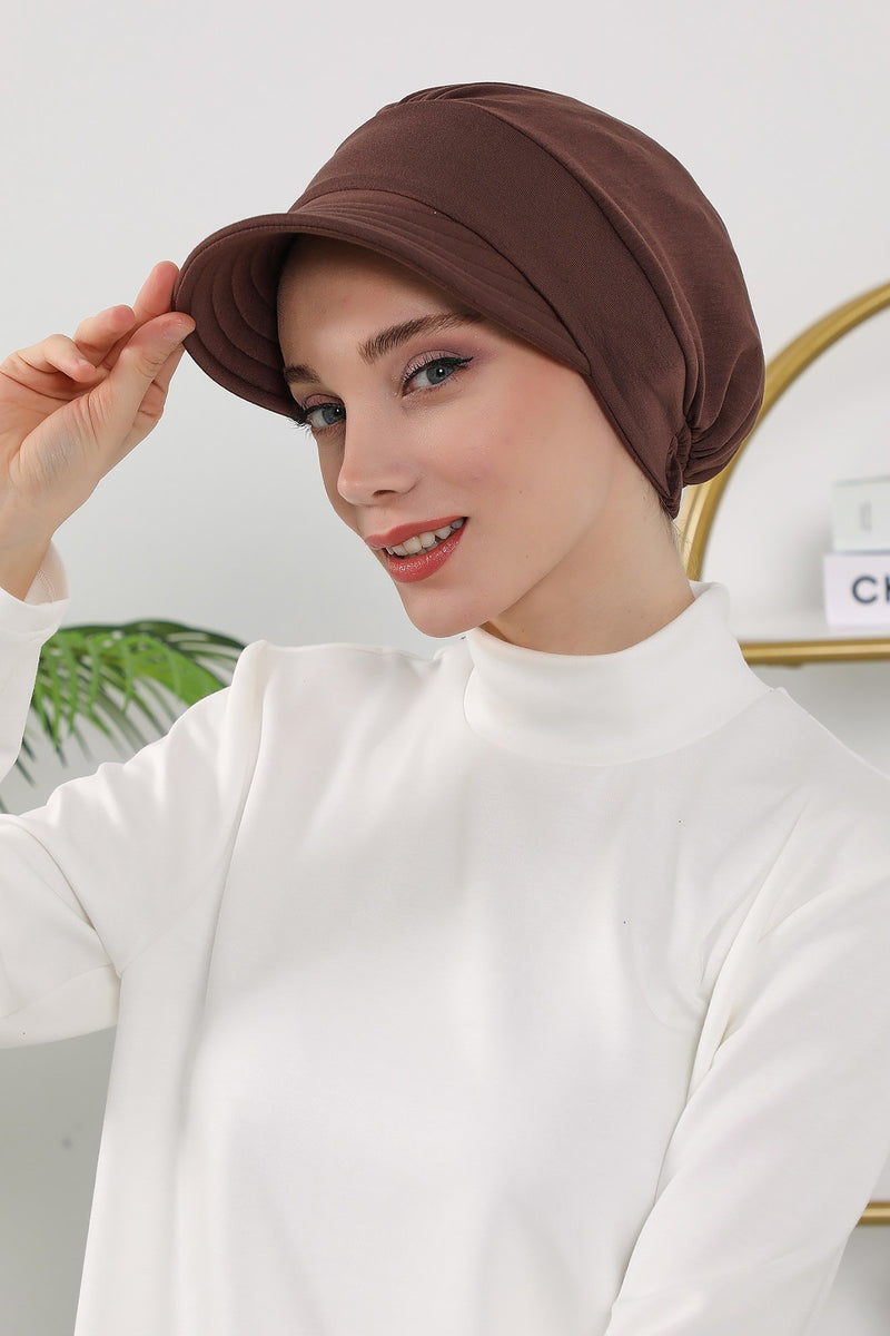 Women’s Turban Hat with Sun Visor, All Seasons Visor Turban Hat Headscarf for Women, Comfortable One Size Modest Head Cover,B-73O