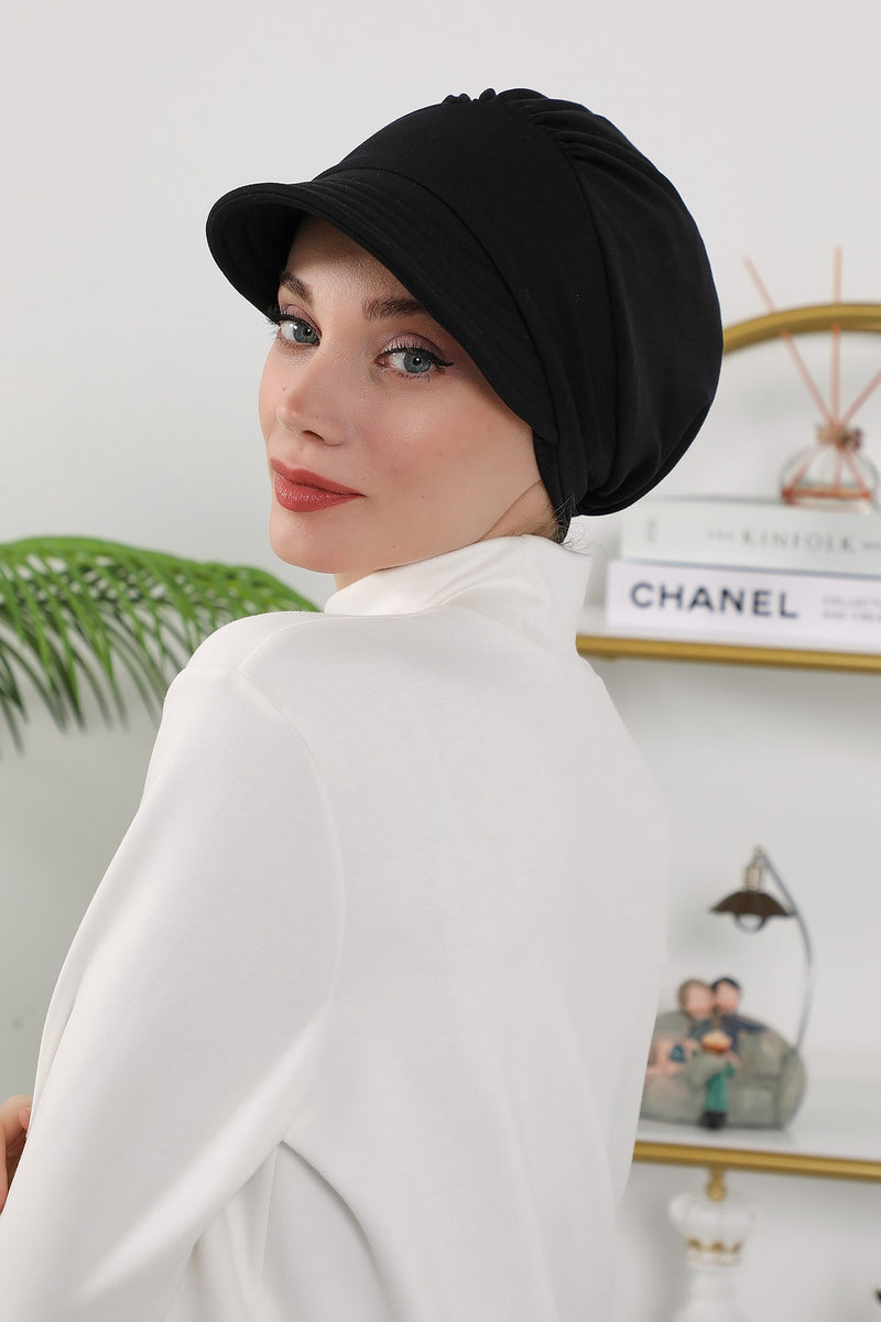 Women’s Turban Hat with Sun Visor, All Seasons Visor Turban Hat Headscarf for Women, Comfortable One Size Modest Head Cover,B-73O