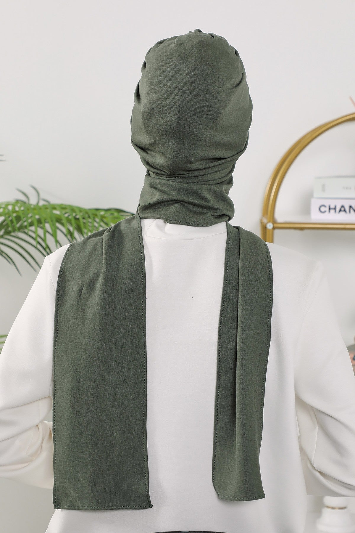 Instant Turban Hijab with Long Scarf, Stretchy Soft Fabric Headwrap for Women, One Size All Season Modest Head Cover,B-80O Army Green