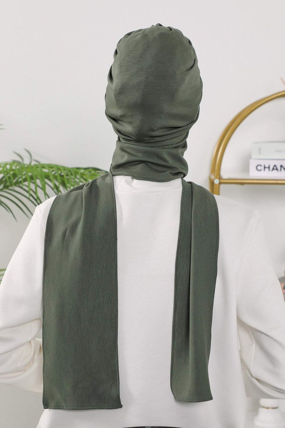 Instant Turban Hijab with Long Scarf, Stretchy Soft Fabric Headwrap for Women, One Size All Season Modest Head Cover,B-80O Army Green