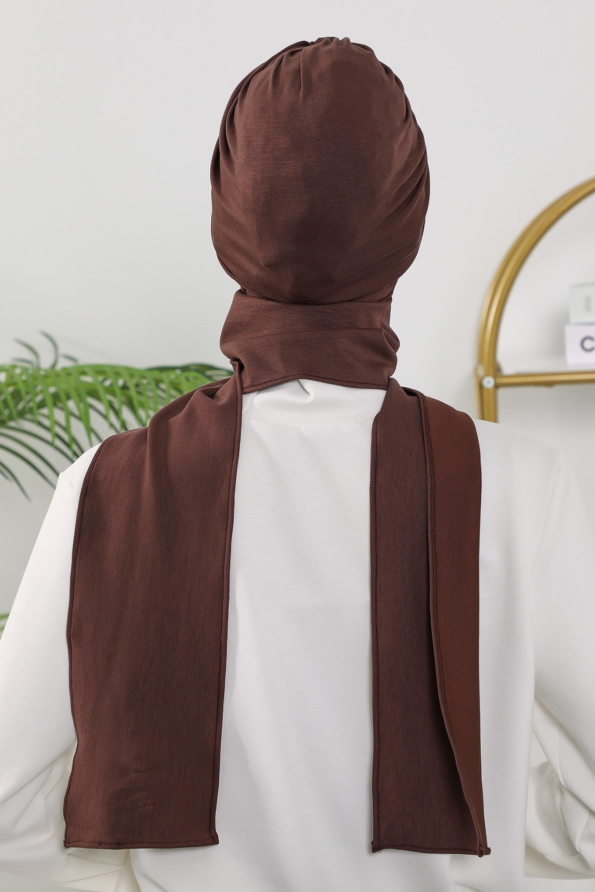 Instant Turban Hijab with Long Scarf, Stretchy Soft Fabric Headwrap for Women, One Size All Season Modest Head Cover,B-80O Brown