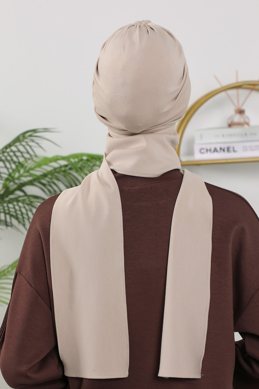 Instant Turban Hijab with Long Scarf, Stretchy Soft Fabric Headwrap for Women, One Size All Season Modest Head Cover,B-80O Beige